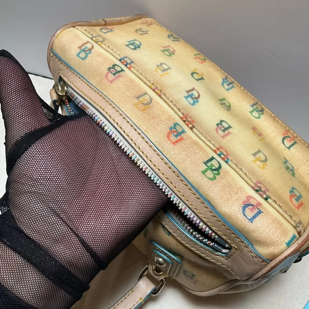 Dooney and Bourke Rainbow Bowler Canvas Y2K Vintage Boston Bag Yellow Mini Dome